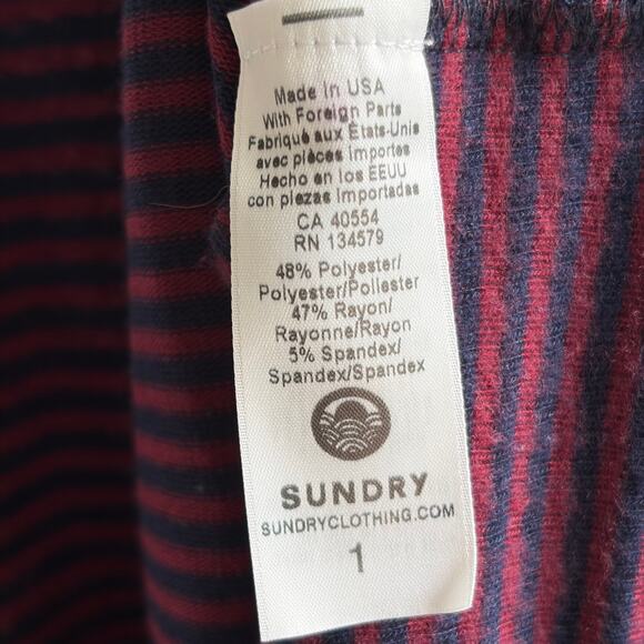 Sundry Striped Red Blue Open Front Sweater Cardigan Sz 1 = Small USA Stretch - Picture 6 of 6